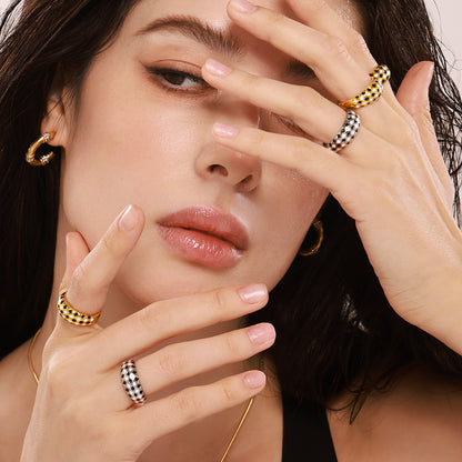 B廠【A138】不鏽鋼材質幾何砝碼彩釉戒指女輕奢風指環電鍍18k金不掉色 25.02-4