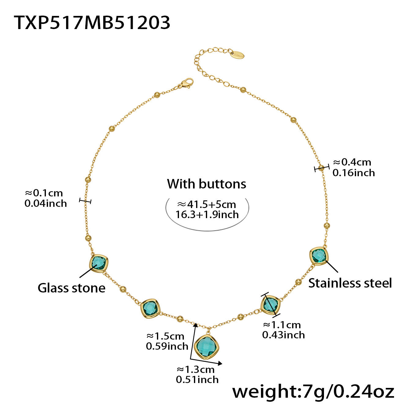 B廠【TXP517】不銹鋼方形切麵包邊玻璃石吊墜耳環項鍊手鍊珠寶首飾套裝鍍18k金
 25.12-2