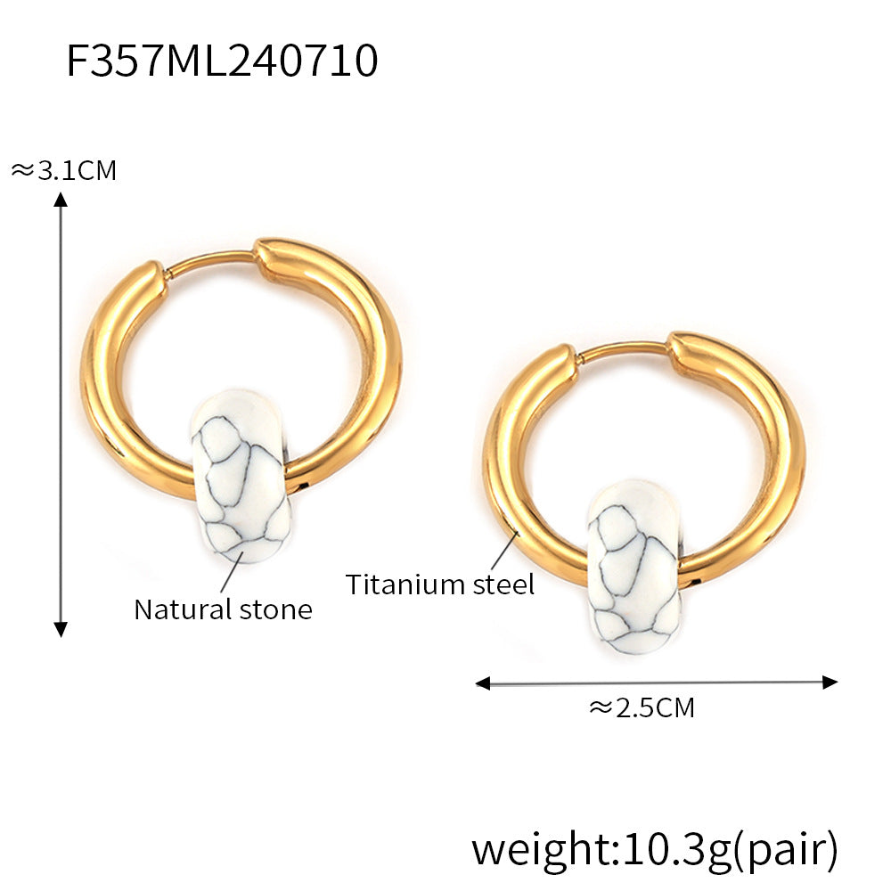 B廠【F357】歐美ins風綠松虎眼天然石幾何耳環鈦鋼鍍18k金小眾簡約氣質耳環 24.07-3