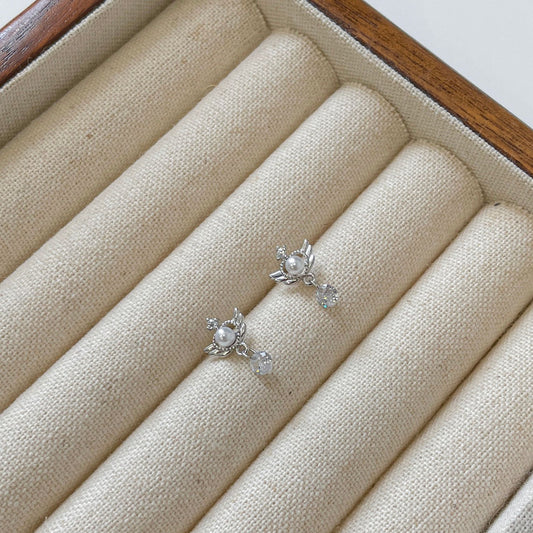 E廠【XDQ11370E】S999純銀天使愛心仿珍珠耳環女小眾設計精緻閃鋯流蘇耳飾ins
 25.12-4