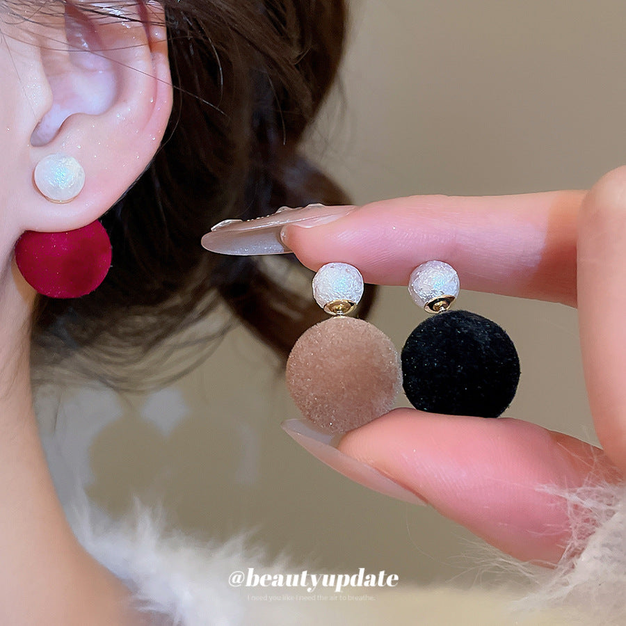 A廠【HE29256】植絨一款多戴珍珠前後帶耳環秋冬復古輕奢高級感百搭耳環小眾耳飾
 25.11-2