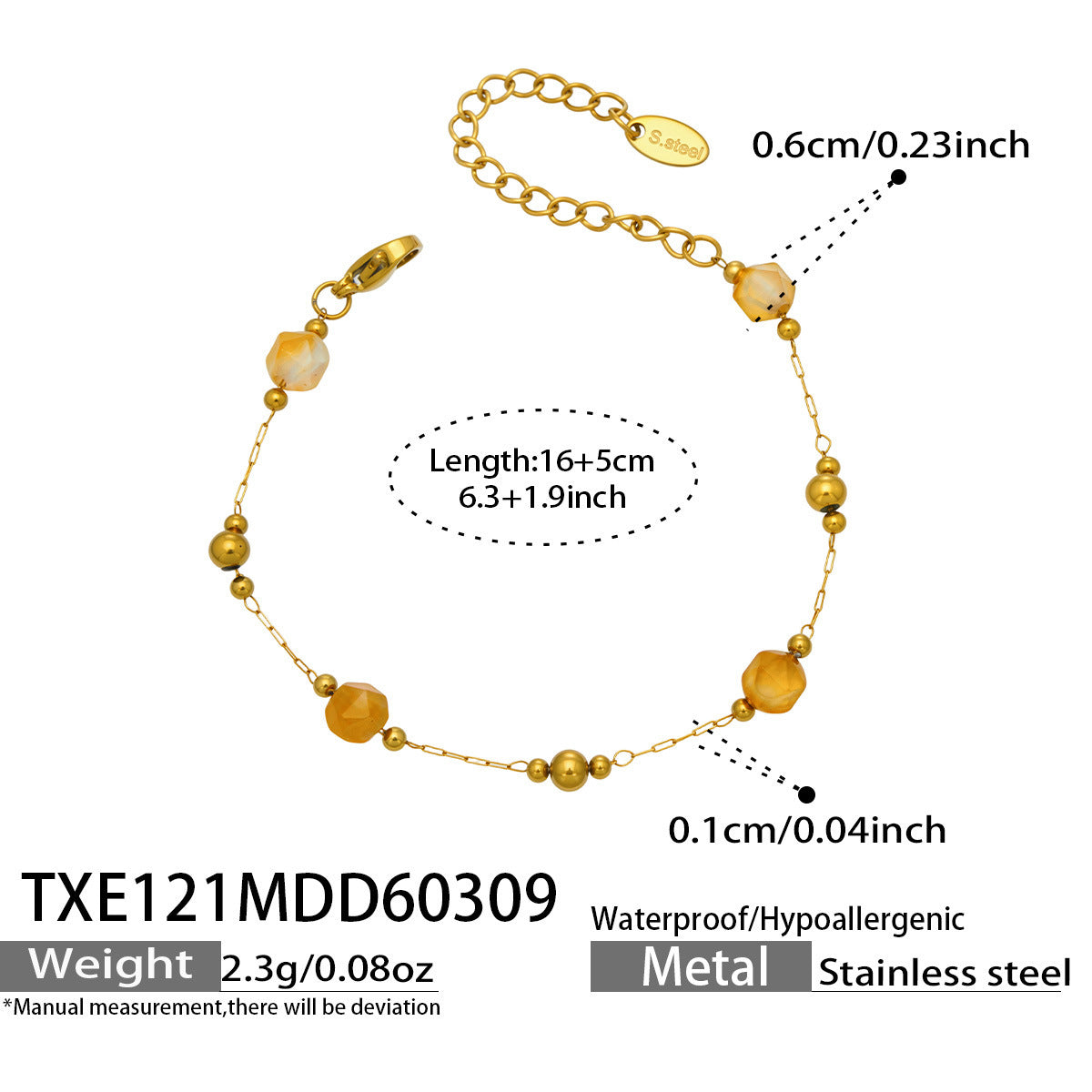 B廠【TXP120】歐美輕奢簡約個性天然碎石手工鍊項鍊手鍊套組不銹鋼鏈條鍍18k金
 26.03-3