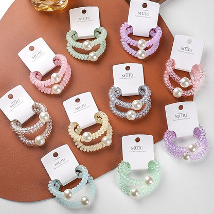 C廠【B149】2條卡裝電話線圈珍珠繩甜美果凍色馬尾皮筋 25.05-3「C廠-單筆結帳需滿，NT$500出貨(不含運費)」