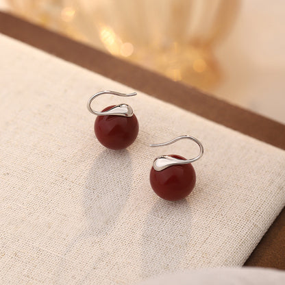 D廠【YC10406E】S999足銀紅色圓形耳環幾何簡約風氣質輕奢風高級感小眾耳飾 25.02-2