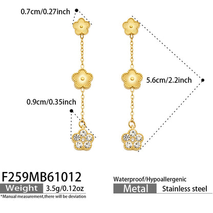 B廠【F259】花朵鑲超閃鋯石耳墜不鏽鋼鍍18k金耳環
 26.10-4