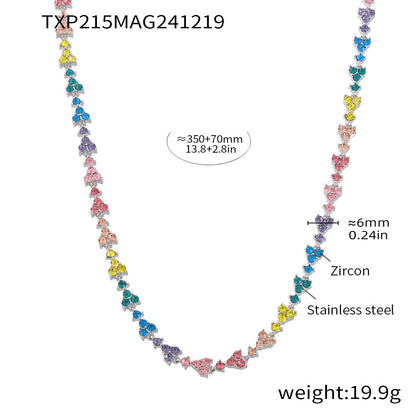 B廠【TXP215】彩色多巴胺手工鑲嵌鋯石鎖骨項鍊精美手鍊不銹鋼鍍真金套裝 25.01-2