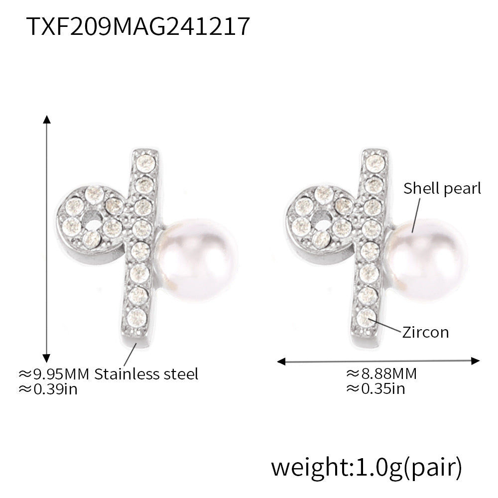 B廠【TXP209】輕奢不銹鋼CNC鑲鋯石貝珠項鍊星座符號耳環首飾套裝 25.01-1