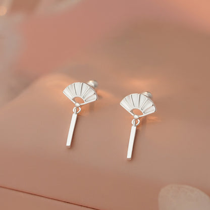 D廠【YC9206E】S999足銀扇子耳環女新中式國風小巧扇形耳環簡約設計耳環 25.03-4