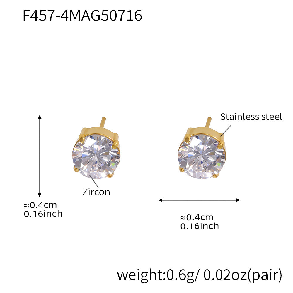 B廠【F457】不鏽鋼鑲嵌爪鑽5A焦石耳環輕奢時尚百搭不掉色耳飾 25.07-4
