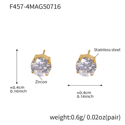 B廠【F457】不鏽鋼鑲嵌爪鑽5A焦石耳環輕奢時尚百搭不掉色耳飾 25.07-4