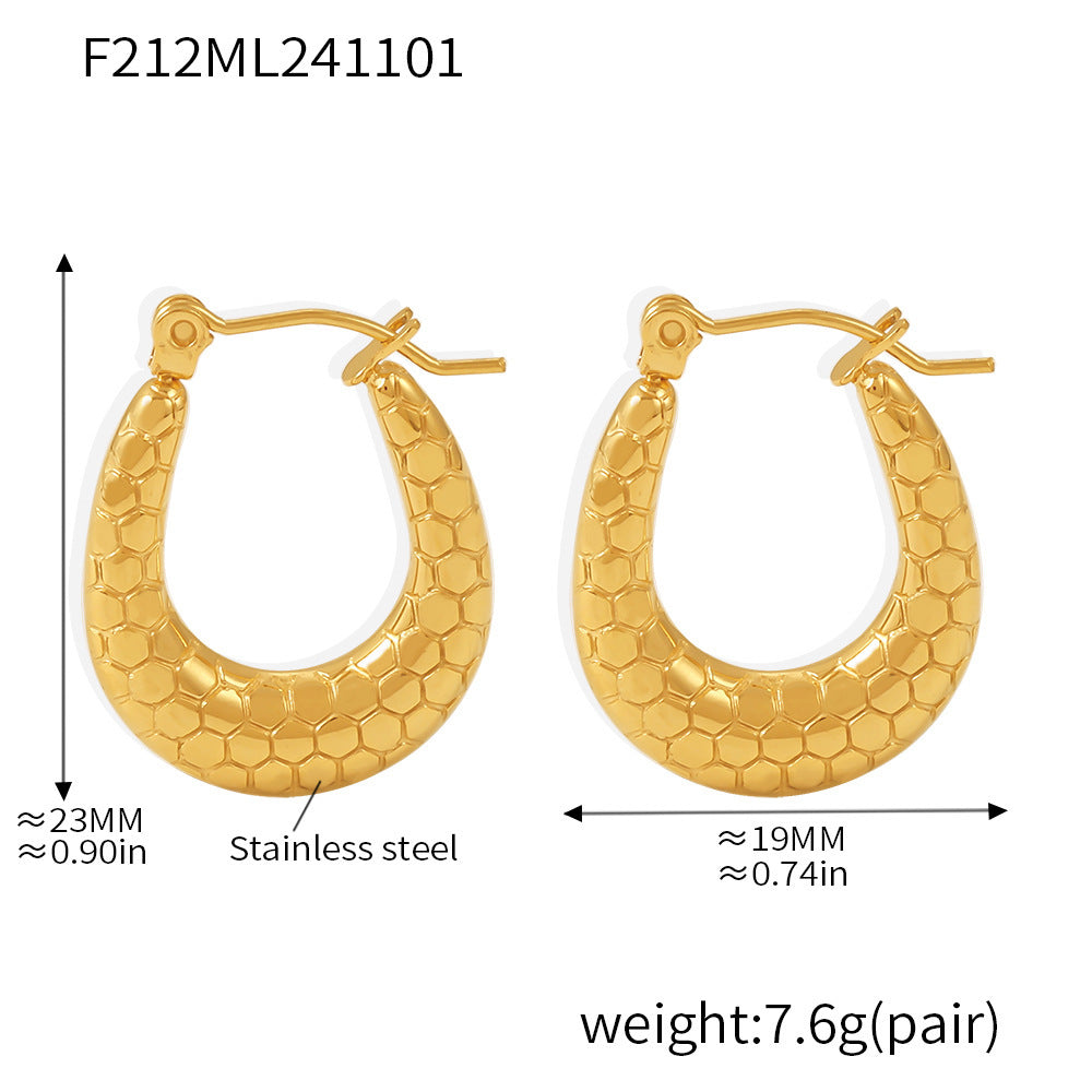 B廠【F212】歐美跨國潮流款U型馬蹄紋耳環不鏽鋼鍍18K真金保色飾品 24.11-2