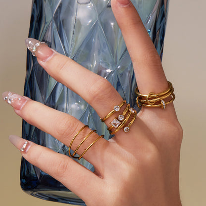 B廠【A309】超閃5A鋯石小鑽尾戒三件組戒指不鏽鋼18k鍍金飾品跨境rings
 25.10-1