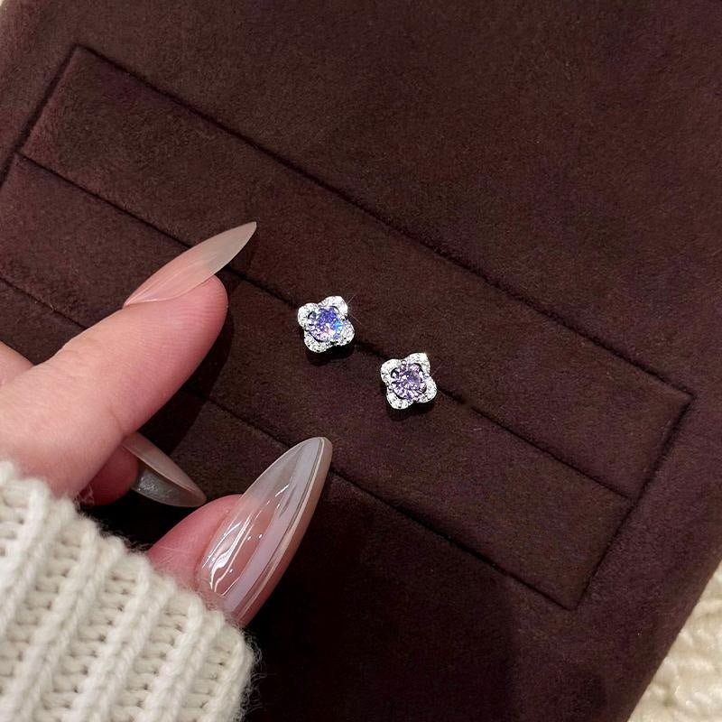 E廠【XDQ10197E】S925純銀簡約氣質四葉草耳環女復古高級感紫色花朵小眾耳飾品
 25.11-4