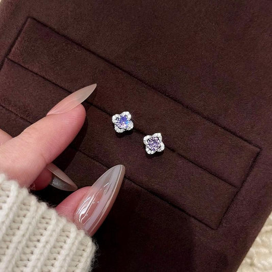 E廠【XDQ10197E】S925純銀簡約氣質四葉草耳環女復古高級感紫色花朵小眾耳飾品
 25.11-4