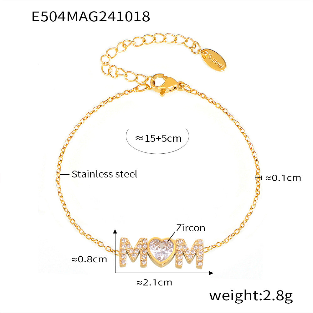 B廠【E504】愛心鑲鋯石字母MAM手鍊鈦鋼鍍18K真金不褪色氣質新款手飾 24.10-4