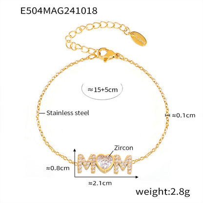 B廠【E504】愛心鑲鋯石字母MAM手鍊鈦鋼鍍18K真金不褪色氣質新款手飾 24.10-4