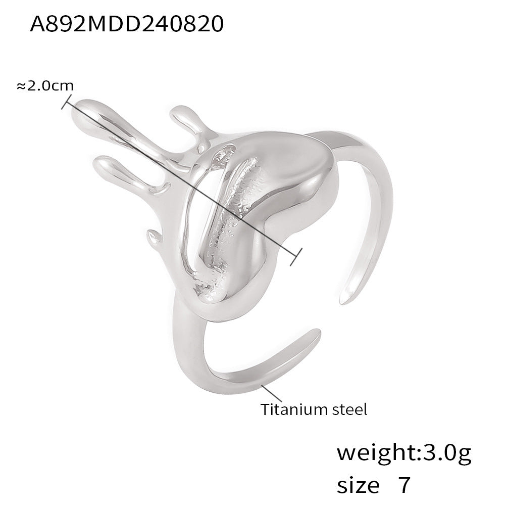 B廠【A892】歐美復古愛心鏤空融化開口戒指鈦鋼18K Gold Plated PVD流行指環 24.08-5