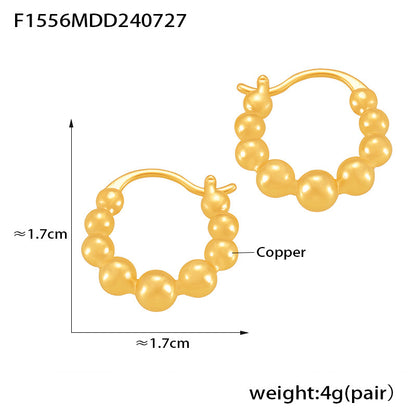 B廠【F1556】歐美新款金色小圓球拼接耳環INS冷淡風簡約百搭銅鍍真金耳飾女 24.07-5