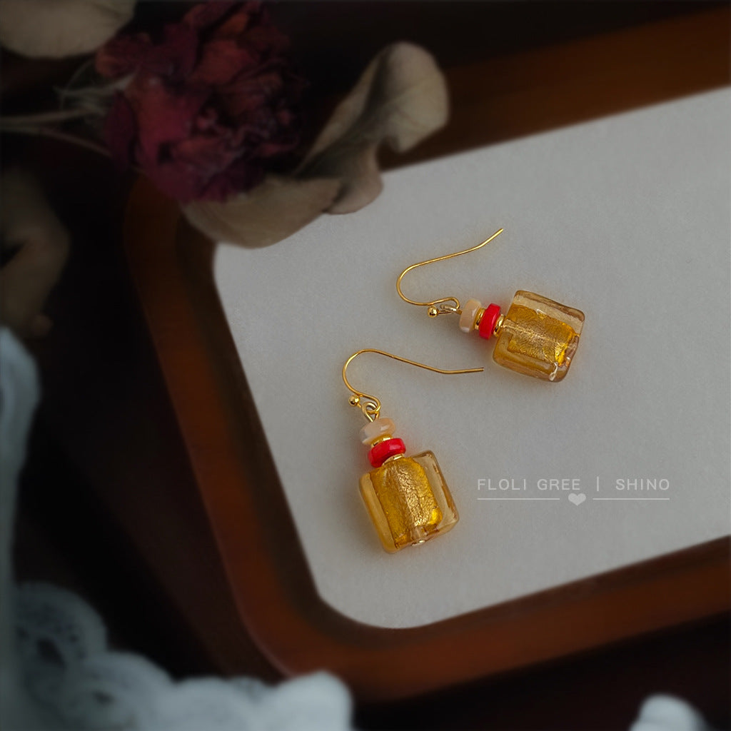 A廠【S124】文藝復古玻璃琉璃手工藝耳飾國潮新中式重工感幾何方形耳環飾品
 25.10-3