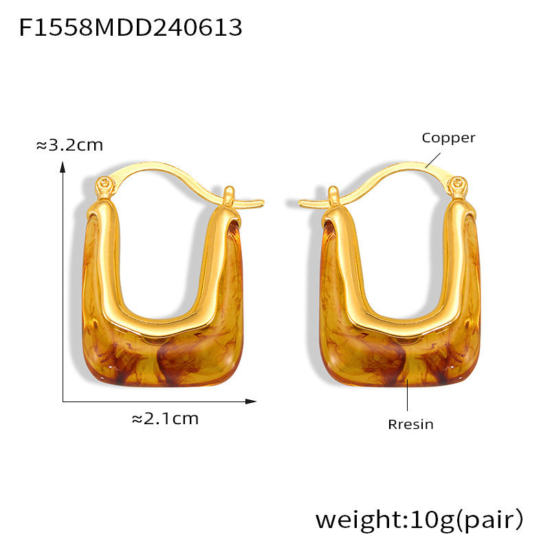 B廠【F1558】韓國氣質時尚耳環包包型銅鍍金耳環2024年新款潮網紅爆款樹脂耳飾 24.06-3