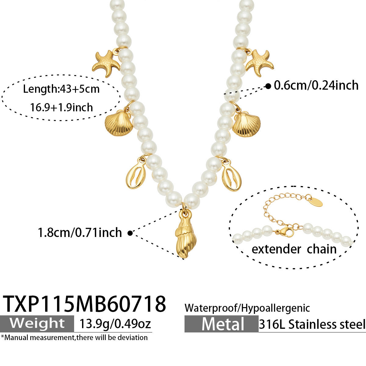 B廠【TXP115】新款時尚氣質海洋系列鈦鋼貝殼海星鑲鋯石吊墜項鍊手鍊女飾品套裝
 26.07-4