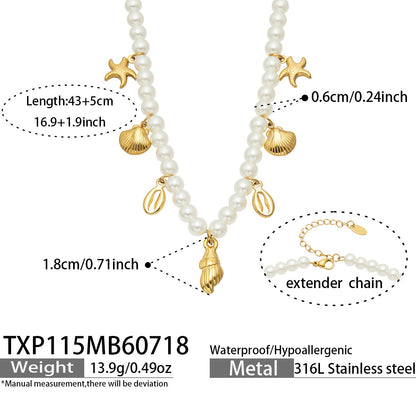 B廠【TXP115】新款時尚氣質海洋系列鈦鋼貝殼海星鑲鋯石吊墜項鍊手鍊女飾品套裝
 26.07-4