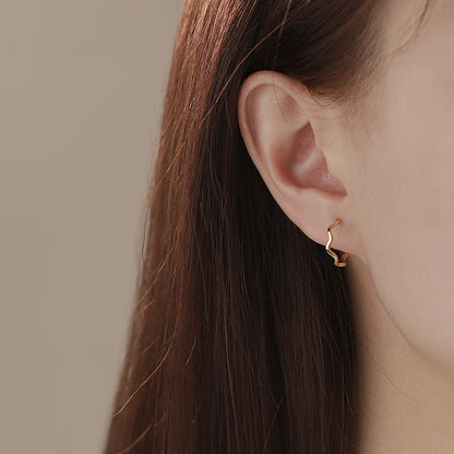 D廠【YC5443E】S925純銀波浪彎鉤耳環幾何極簡風小眾耳飾氣質溫柔文藝風 25.03-1