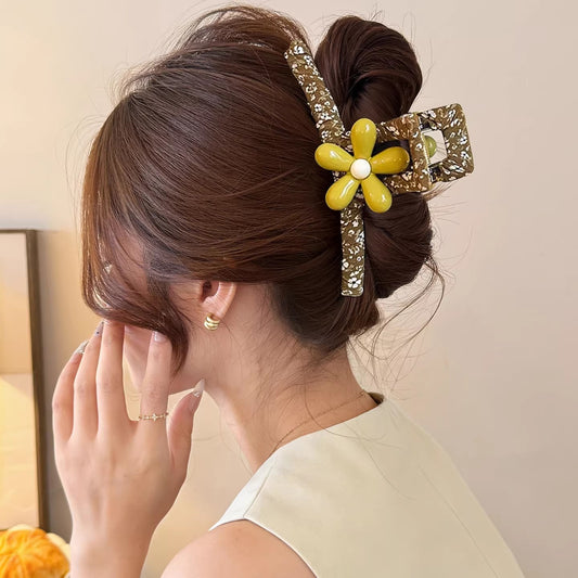 C廠【X101】森系花朵頭髮抓夾女2026新款大鯊夾高級感髮夾獨特漂亮髮飾春
 26.04-3