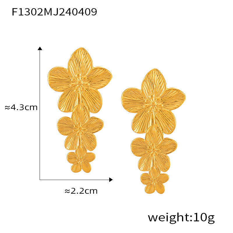 B廠【F1301-4】法式新款氣質名媛貝珠花朵蝴蝶耳環百搭輕奢鈦鋼鍍金耳飾套裝 24.04-3