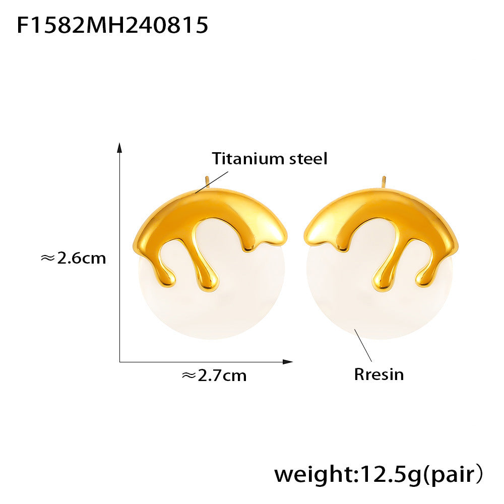 B廠【F1582】歐美時尚新款圓形冰淇淋造型樹脂耳環個性小眾耳飾 鈦鋼鍍18K金 24.08-4