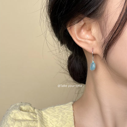 A廠【6007】「蔚藍之海」~清新藍水晶礫石耳環個性ins風天然石度假風耳飾 25.06-2