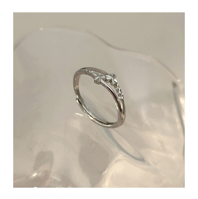 E廠【XDQ8768R】S999純銀簡約小眾雙層三葉花戒指女時尚輕奢車花百搭開口指環
 26.01-3