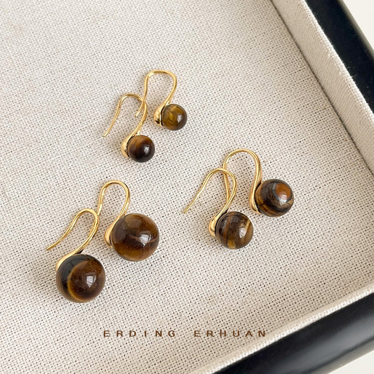 C廠【4953】虎眼石~時尚通勤鍍14K高級感簡約百搭圓形幾何球耳飾耳環女
 25.11-1