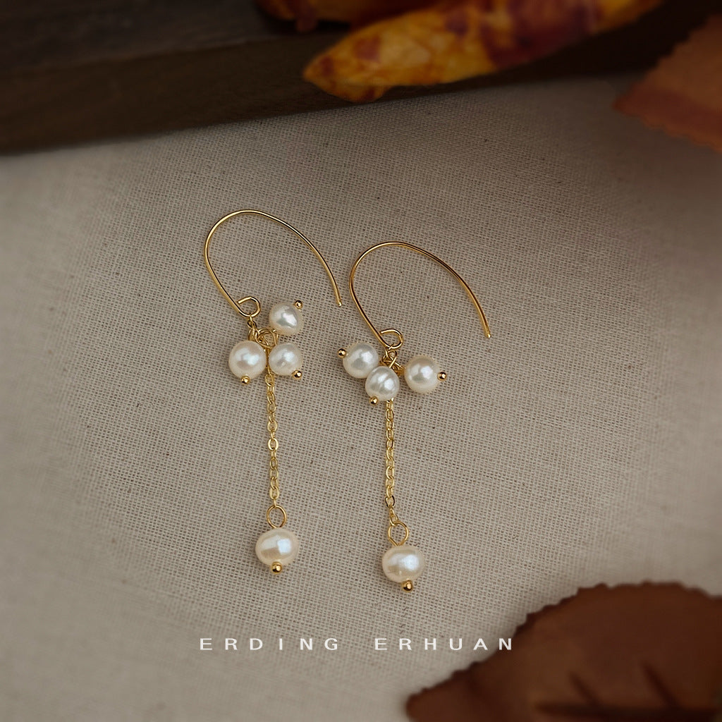 C廠【6499】淡水珍珠輕奢風時尚高級感長款流蘇手工耳環氣質新款耳環
 25.10-3