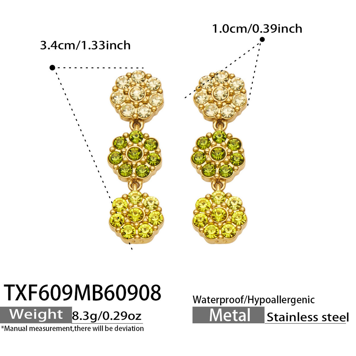 B廠【TXP609】氣質彩色鑲鋯石花瓣不銹鋼項鍊手鍊耳環小眾女士潮酷超閃套裝飾品
 26.09-3
