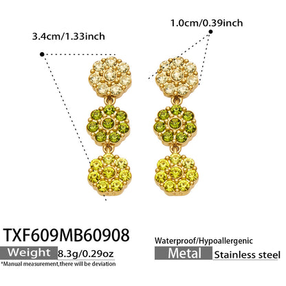 B廠【TXP609】氣質彩色鑲鋯石花瓣不銹鋼項鍊手鍊耳環小眾女士潮酷超閃套裝飾品
 26.09-3