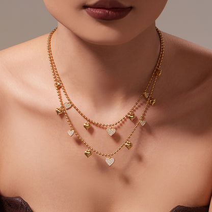 B廠【TXP504】不鏽鋼愛心鋯石項鍊手鍊耳環 鍍18k金chic風歐美時尚百搭珠寶首飾
 25.12-2