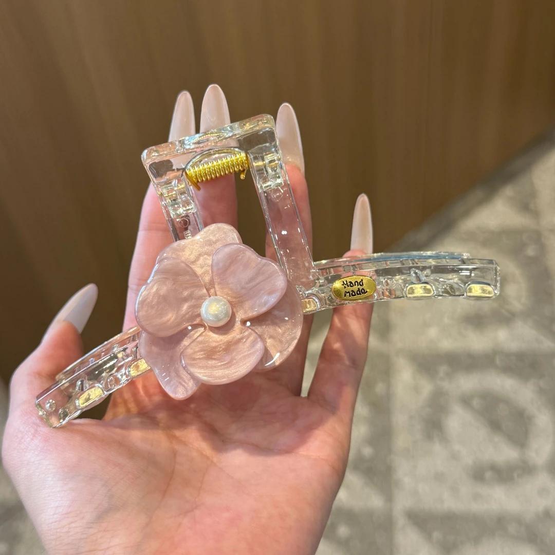 C廠【X640】氛圍感粉花朵珍珠抓夾女後腦勺鯊魚夾高級感夾2026新款大飾
 26.07-5