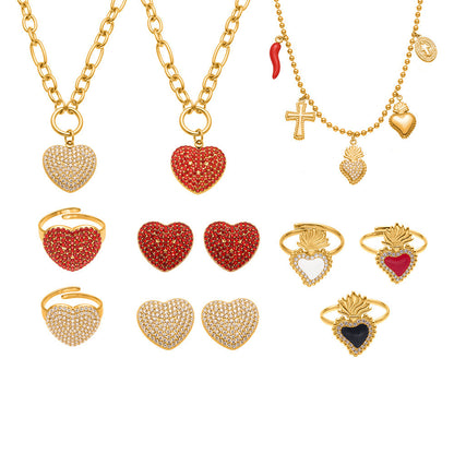 B廠【TXP450】5A鋯石皇冠愛心滿鑽開口戒指項鍊耳環組不銹鋼鍍18k真金
 25.10-4