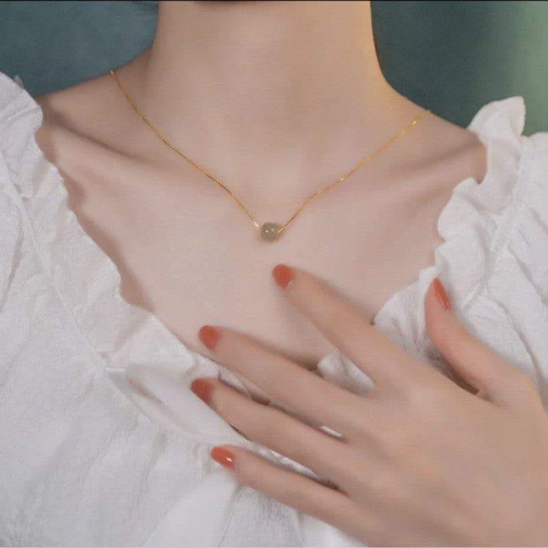 E廠【DQ0228N】路路通與田玉單珠項鍊女純銀s925銀時尚簡約鎖骨鏈新中式首飾
 26.01-1