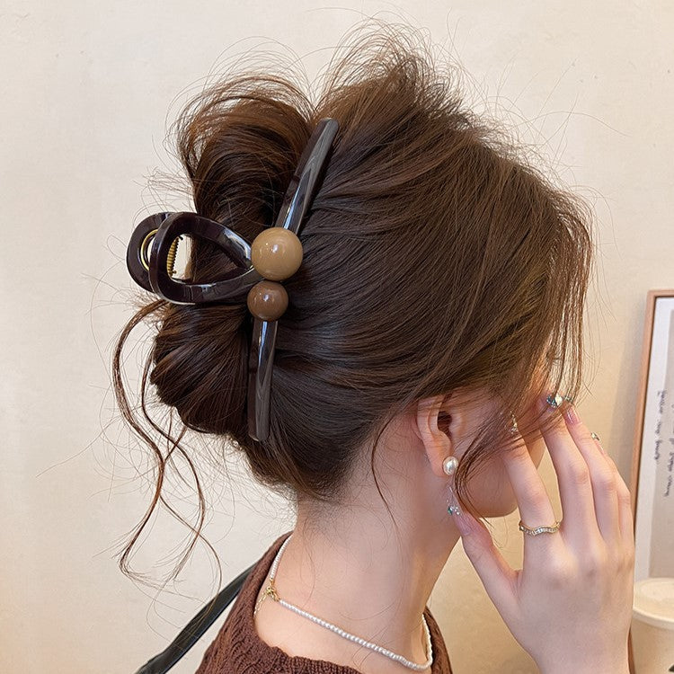 C廠【X141】高品質咖色珠珠抓夾女大號鯊魚夾高級感髮量大盤髮夾2026新款頭飾
 26.04-3