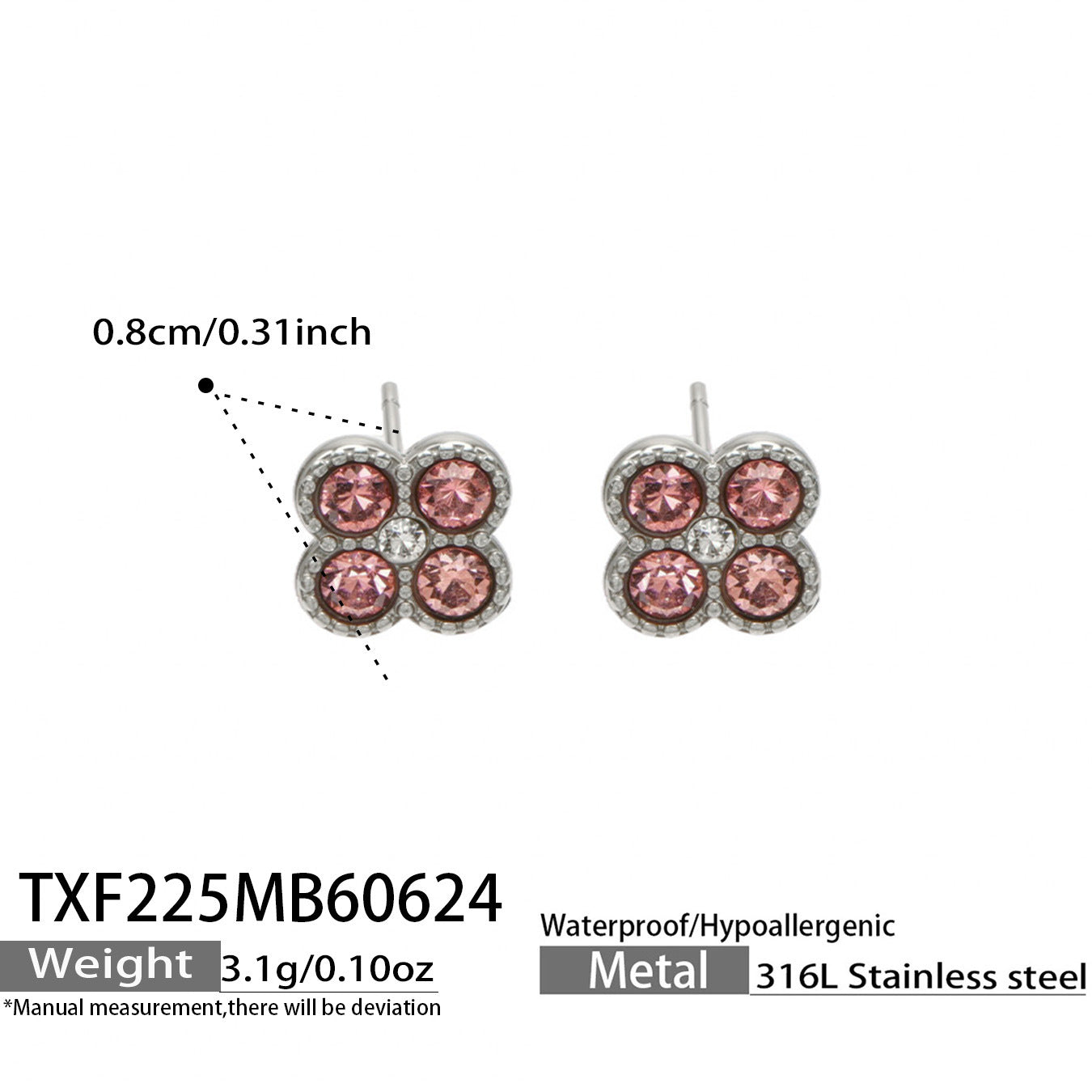 B廠【TXP225】跨境時尚花朵鑲水鑽耳釘ins小眾精緻女士項鍊首飾套裝不銹鋼飾品 26.07-1