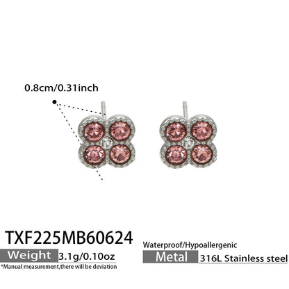 B廠【TXP225】跨境時尚花朵鑲水鑽耳釘ins小眾精緻女士項鍊首飾套裝不銹鋼飾品 26.07-1