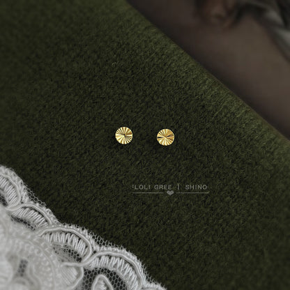 A廠【6651】厚鍍真金~車花工藝切面925銀針圓形簡約通勤輕奢風耳飾迷你耳環女
 25.08-5