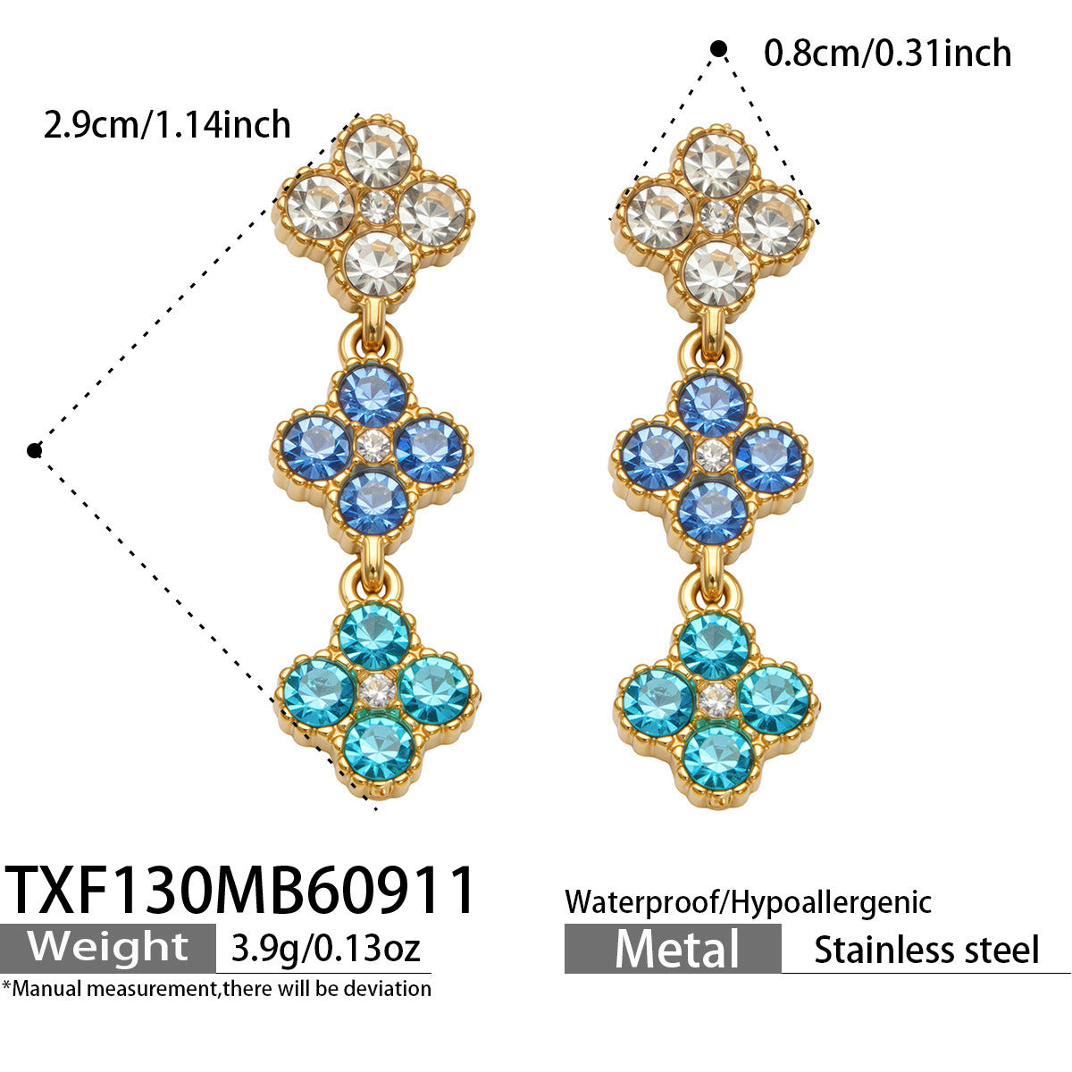B廠【TXP618】歐美鬆弛氛圍感四瓣花彩鋯不銹鋼高級感項鍊手鍊戒指耳環首飾套裝
 26.09-3