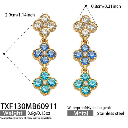 B廠【TXP618】歐美鬆弛氛圍感四瓣花彩鋯不銹鋼高級感項鍊手鍊戒指耳環首飾套裝
 26.09-3