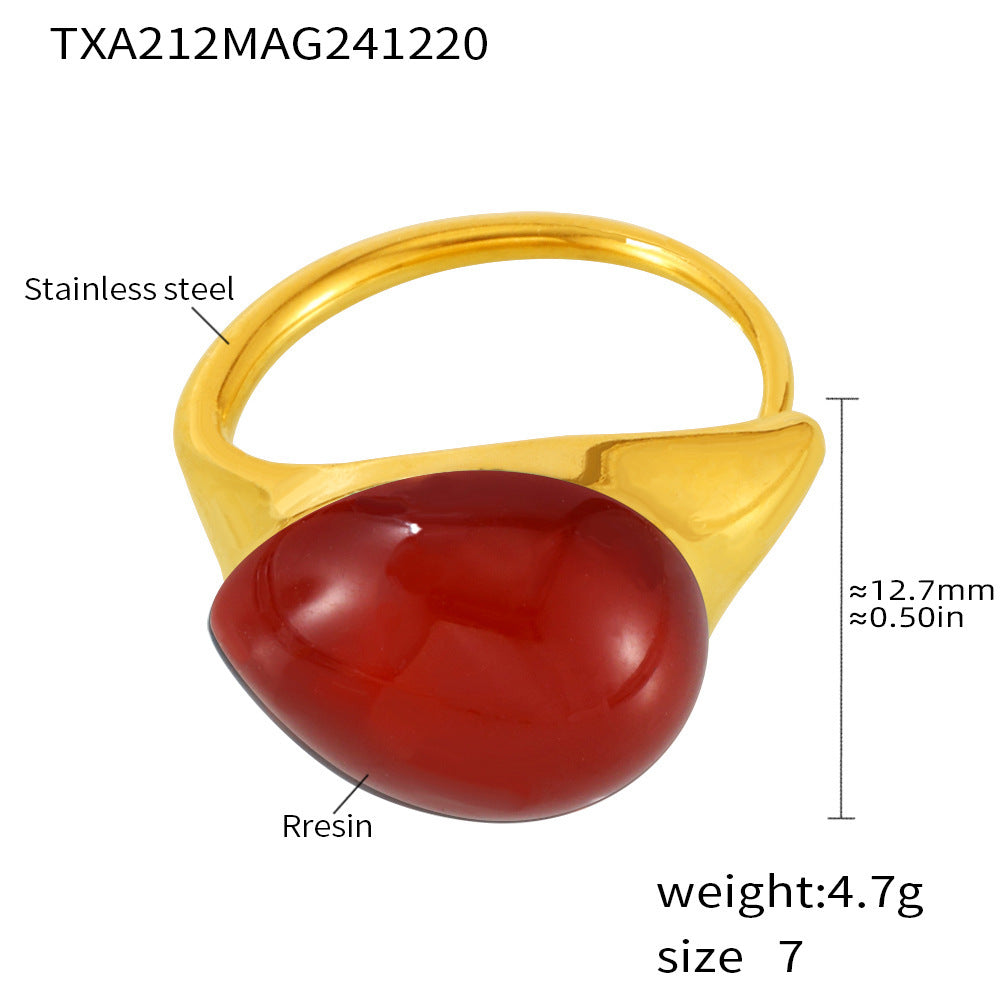 B廠【TXA212】高質感多色水滴樹脂開口可調式不銹鋼戒指歐美跨境 25.01-1