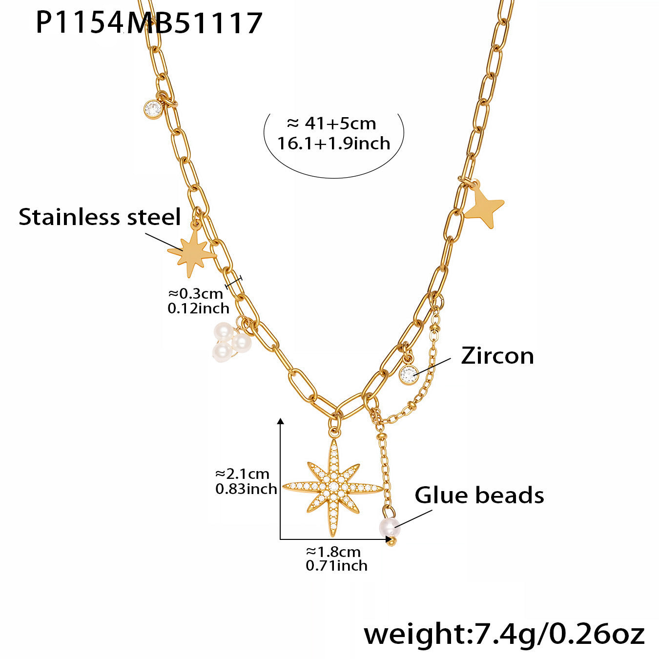 B廠【P1154】超閃八芒星5A鋯石吊墜手工鏈鎖骨項鍊不鏽鋼鍍18k真金飾品
 25.11-4