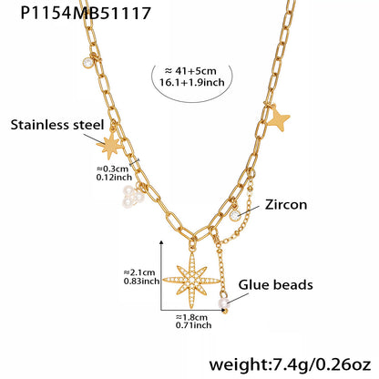 B廠【P1154】超閃八芒星5A鋯石吊墜手工鏈鎖骨項鍊不鏽鋼鍍18k真金飾品
 25.11-4