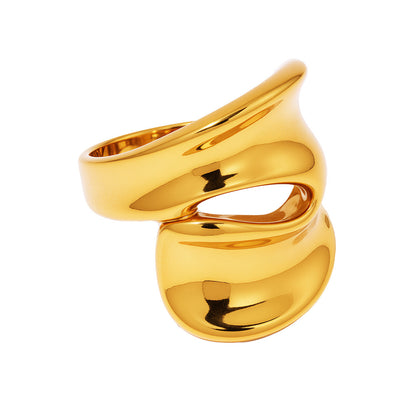 B廠【A336】ins跨國不鏽鋼鍍18k金幾何誇張戒指歐美風時髦不規則食指戒 25.03-2